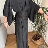 Black maxi kimono-style robe in Japanese style 6