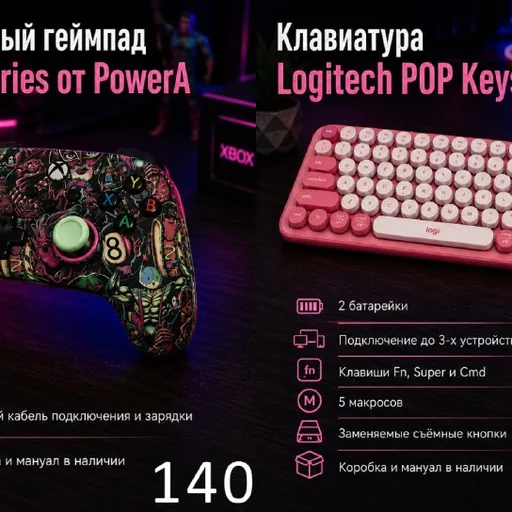 Клавиатура Logitech POP Keys, геймпад Xbox PowerA