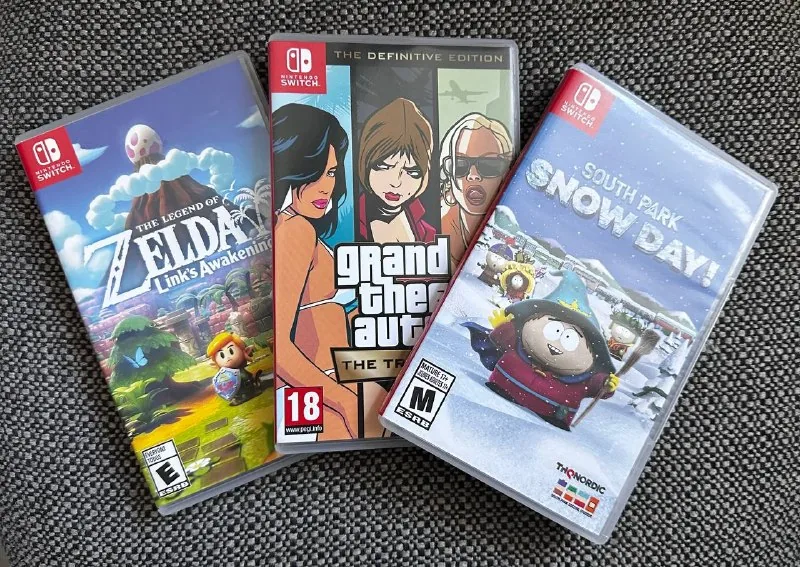 Картриджи для Nintendo Switch, South Park: Snow Day, Zelda, GTA