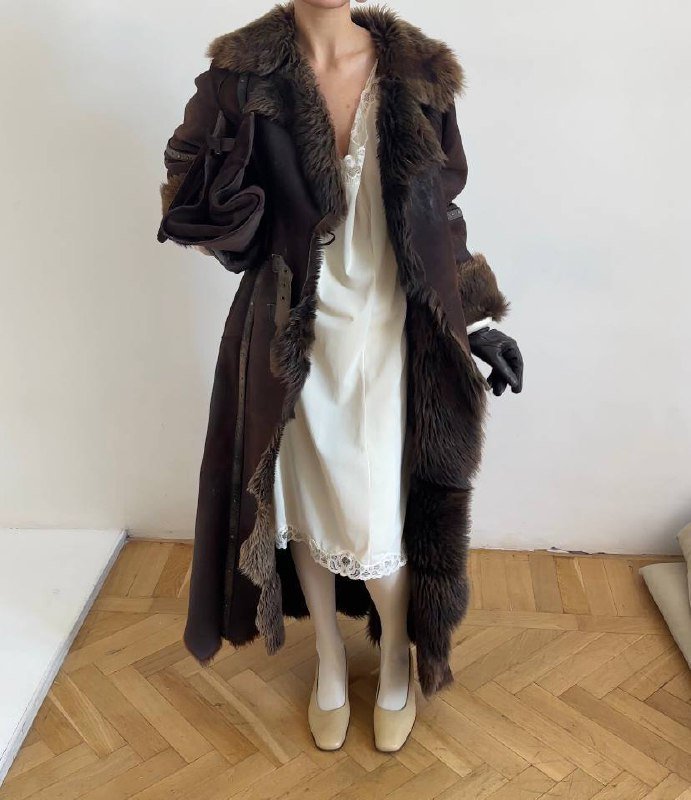 винтажная шоколадная овчиная дубленка 2