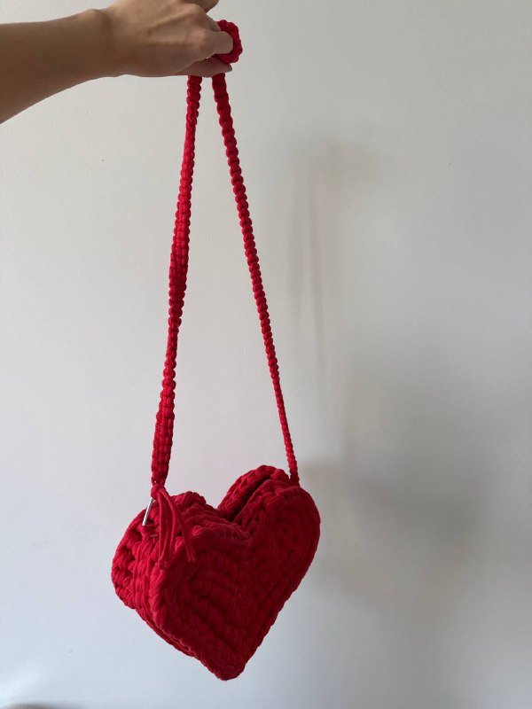 Розовая вязаная сумка, Вязаная сумка-сердце 6