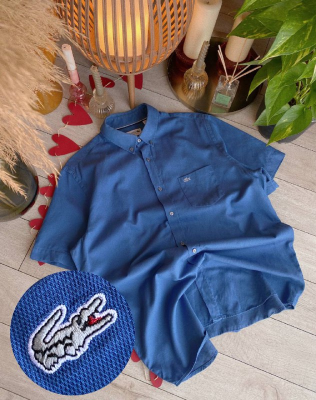 Рубашки с коротким рукавом Lacoste размер L персиковая, клеточка, синяя 4
