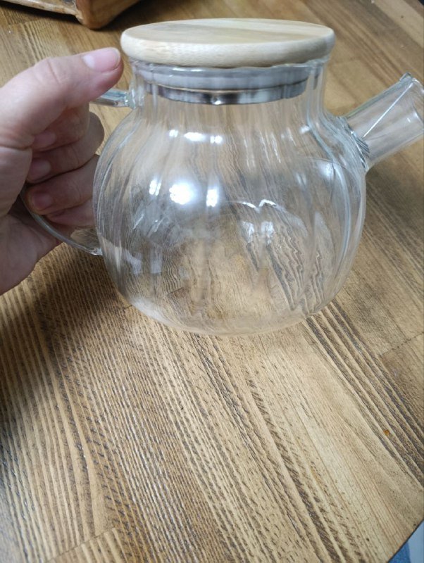 Стеклянный чайник с деревянной крышкой 4
