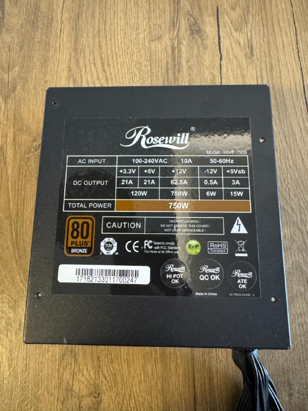 Блок питания Rosewill VSB 750W 80 PLUS Bronze