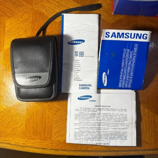 Samsung camera, Calvin Klein watch, Ray-Ban glasses, Kangol hat
