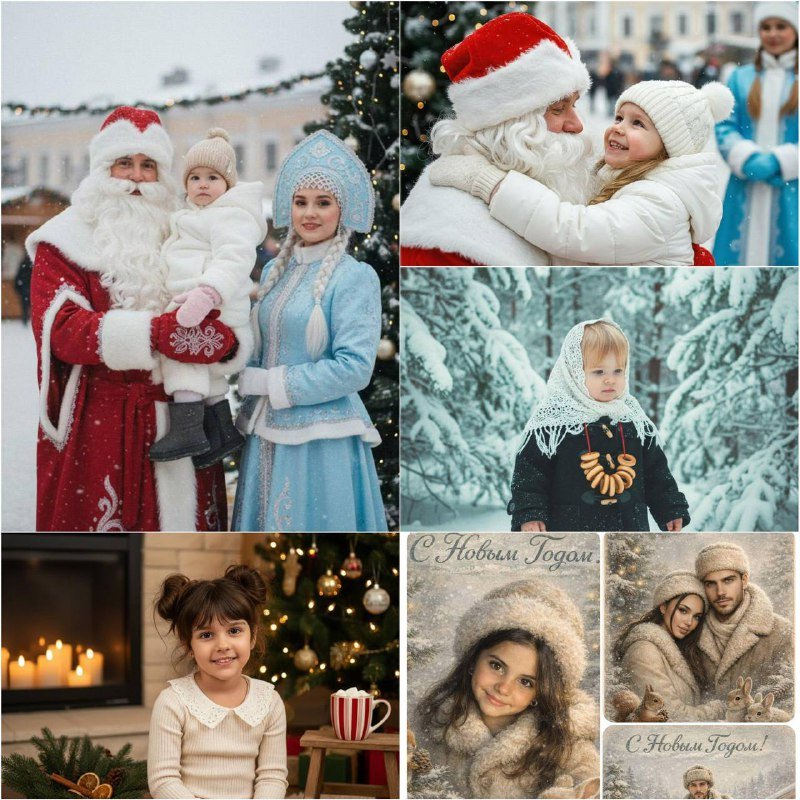 Фотокарточка в стиле советских открыток с Дедом Морозом