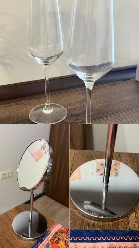 Фужеры, зеркало, кухонная утварь, чайная пара, набор стаканов, беспроводная зарядка