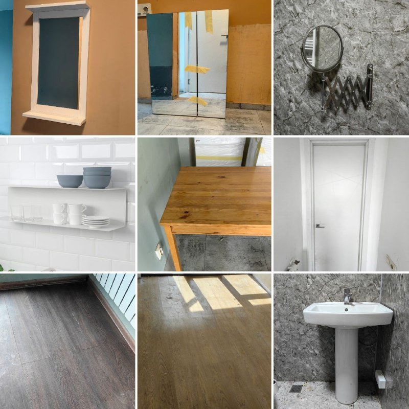 Зеркала, шкаф, полка, стол, двери, ламинат, раковина