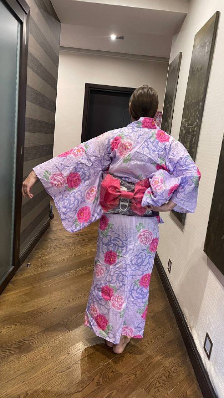 Японское кимоно - юката черное, желтое, фиолетовое 6