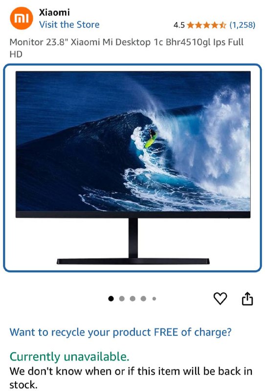 Xiaomi Mi Desktop Monitor 1C 23.8 IPS Full HD