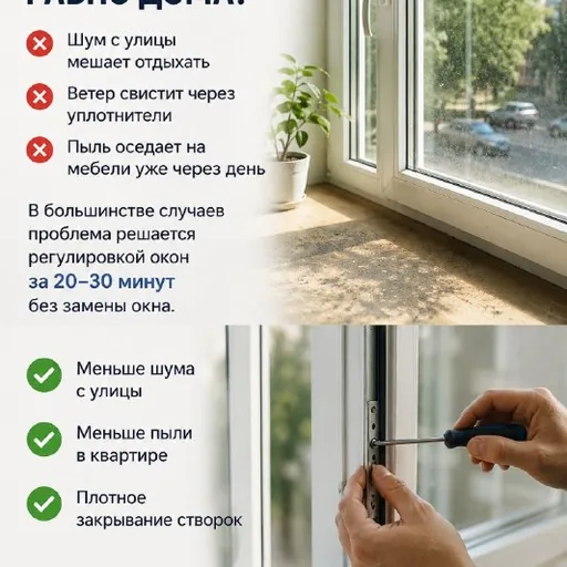 Регулировка окон, замена стеклопакетов, москитные сетки