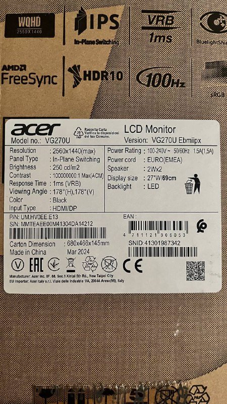 Монитор Acer Nitro VSO Series 3