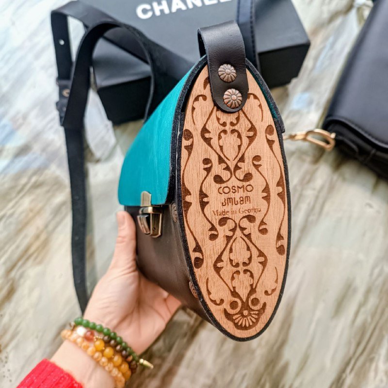 Эксклюзивная сумка, черная сумка, розовая сумка, сумка Cosmo из кожи и дерева 4