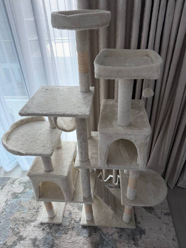 Многоуровневый домик-комплекс для кошек бежевый 3