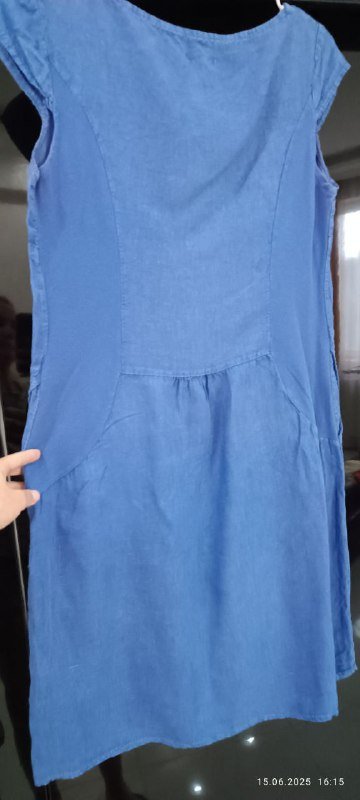 Платье лён бело-бежевое, цветное, синее, Springfield размер М 7