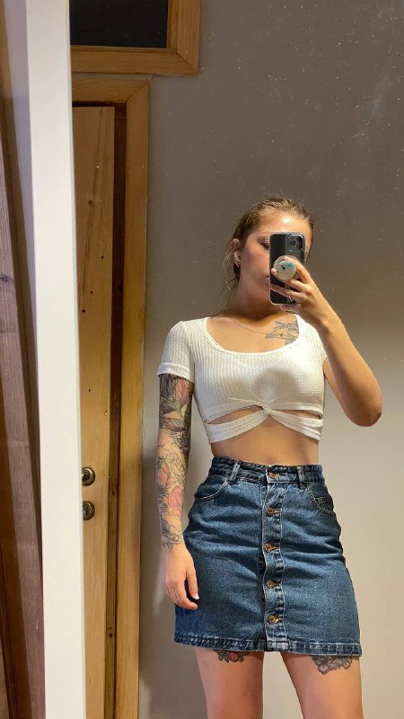 Топы SHEIN, джинсовая юбка XS, рубашка H&M XS, штаны 42 рр 2