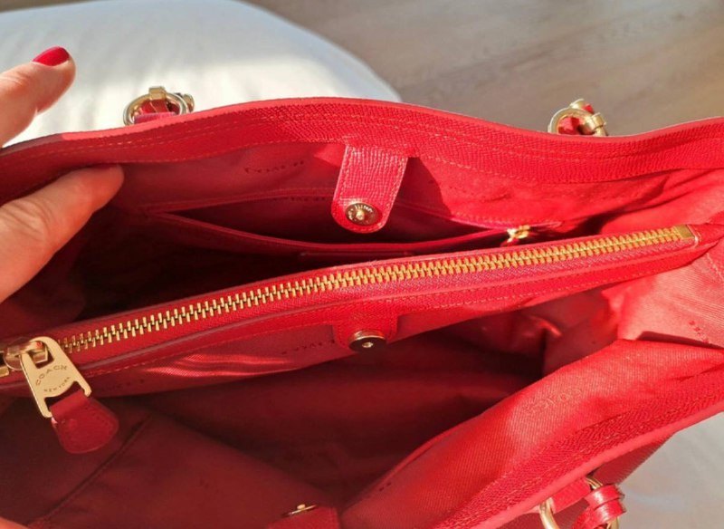 Кожаная сумка Coach красная 5