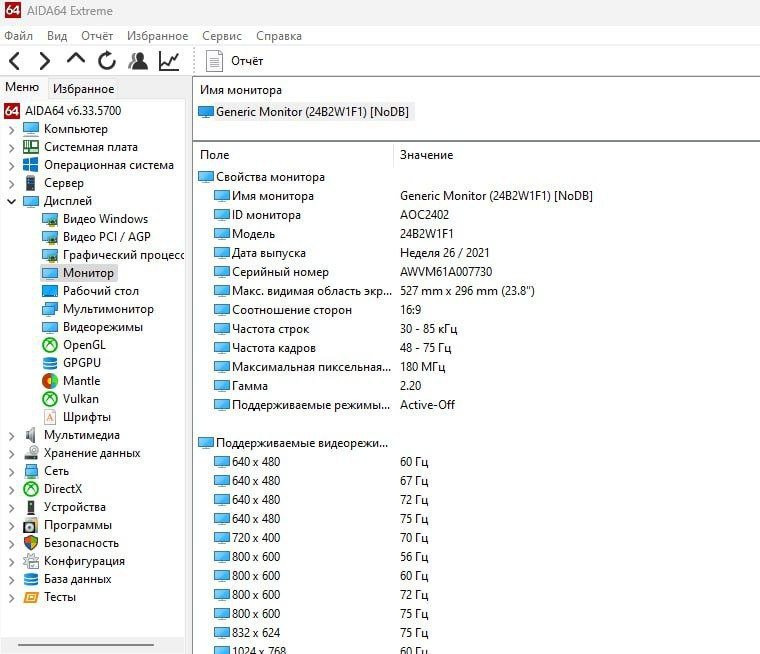 Монитор AOC 24 дюйма FullHD