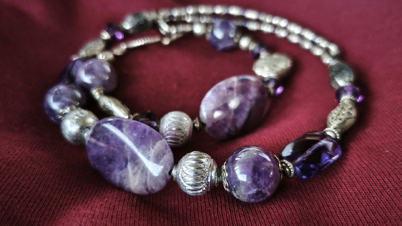 Комплект украшений чокер и браслет из аметиста 2
