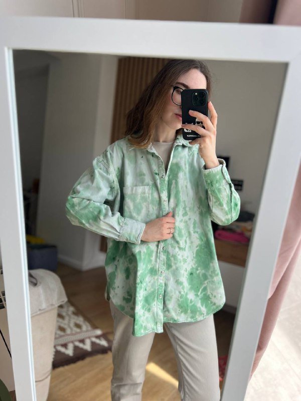 Рубашка джинсовая H&M кастомизированная тай дай размер М