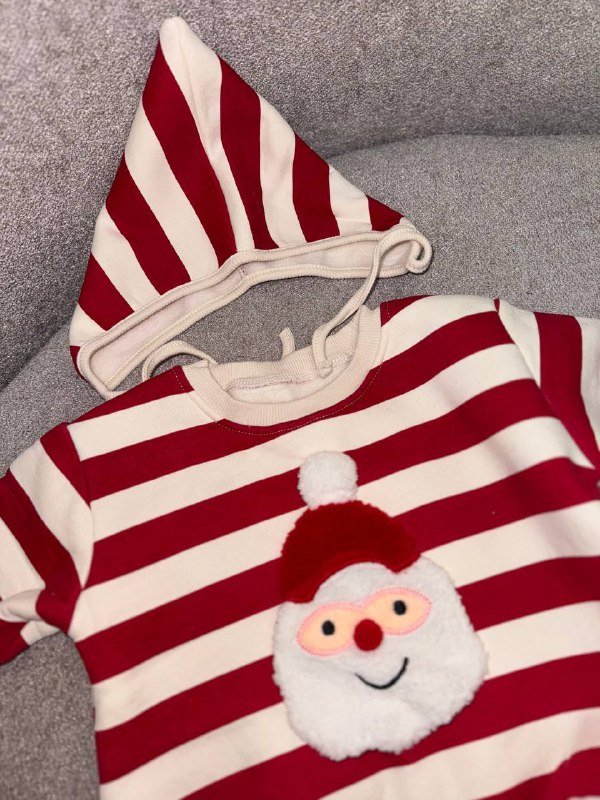 Новогодний боди с чепчиком размер 80 на флисе 3