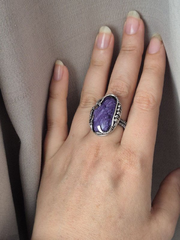 Кольцо с чароитом ручная работа 6