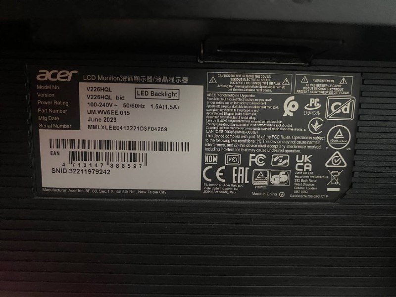 Монитор Acer V226HQL, кабель HDMI-HDMI, клавиатура Genius SlimStar 126 3