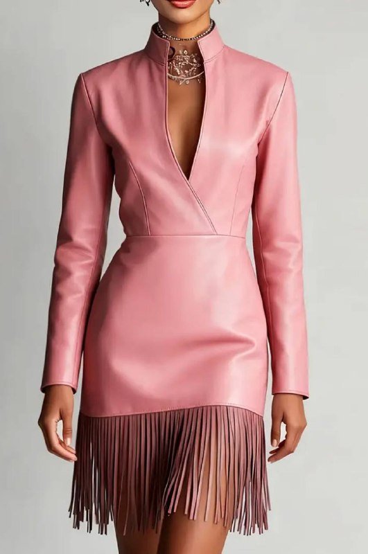 Женское мини-платье из искусственной кожи с бахромой, размер М