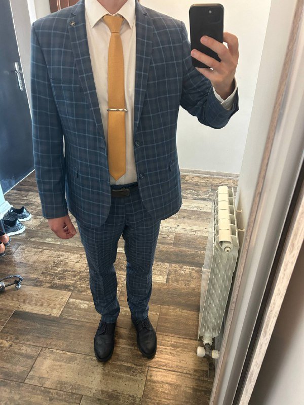 Мужской костюм, туфли синие