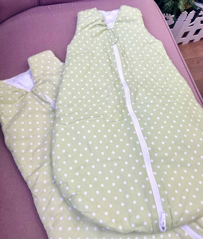 Детский спальный мешок горошек зеленый