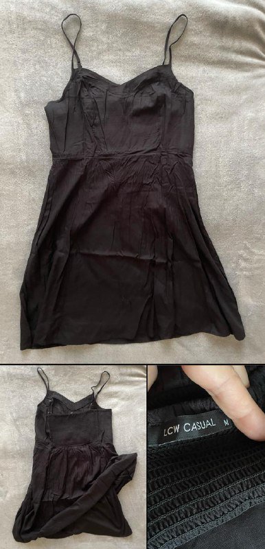 Кремовое платье, черное платье, куртка Bershka, синие брюки LC Waikiki 2