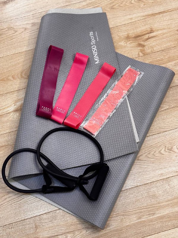 Коврик для йоги Miniso, комплект фитнес резинок, эспандер