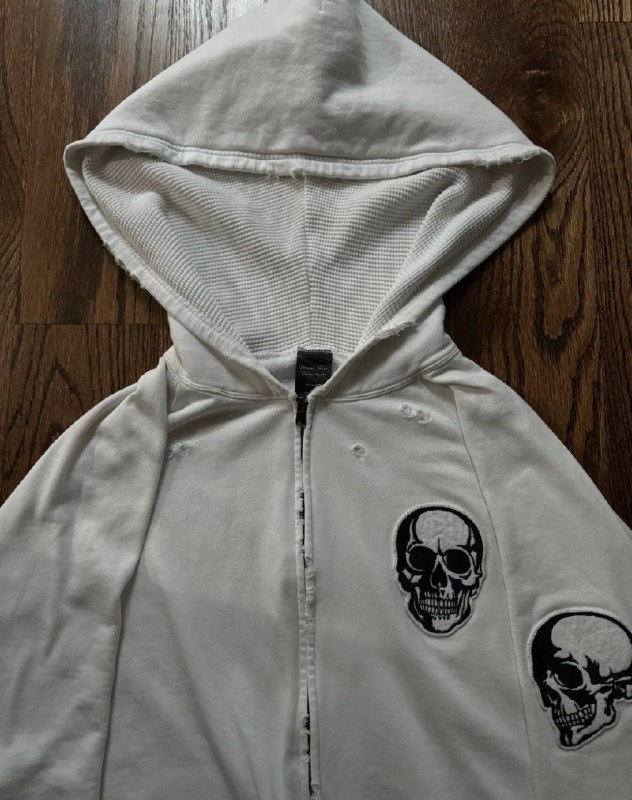 Number (N)Ine white double skull zip-up hoodie 2
