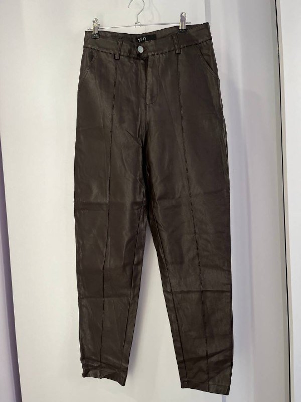 Брюки женские шерсть, кожаные прямые, кожаные бананы темный шоколад, размер хs 5