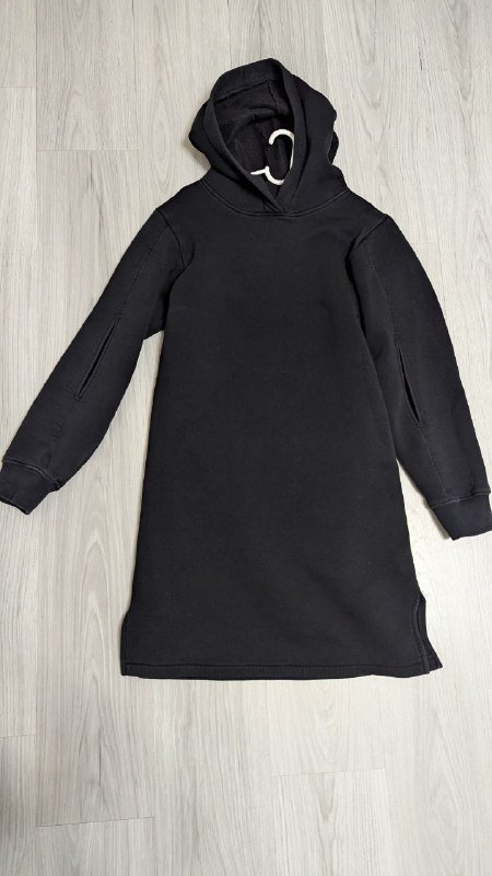Черная байка до колен с капюшоном, размер М-L 2