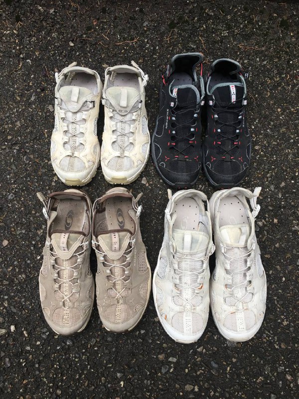 Salomon Techamphibian shoes of various sizes and colors