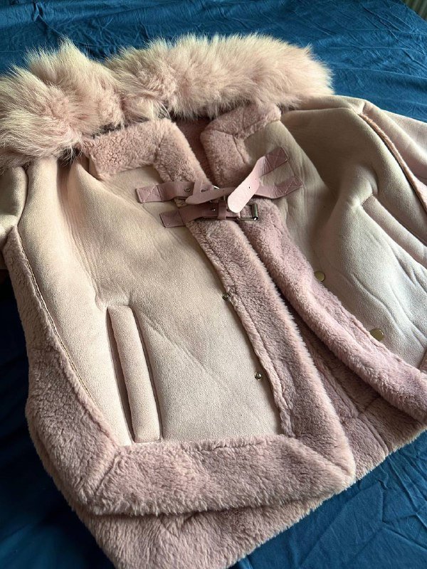 Искусственная дублёнка пудрово-розовая XS S 2