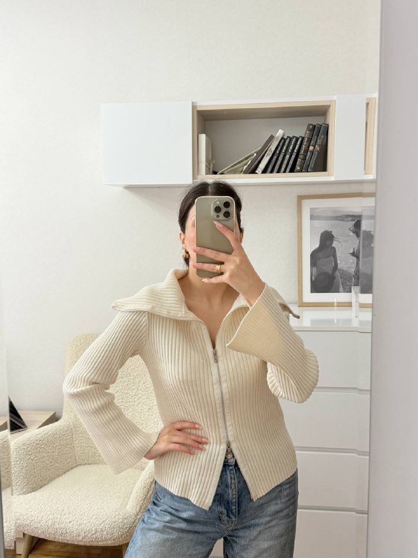 Кофта женская с молнией из шерсти, размер 40 (М)