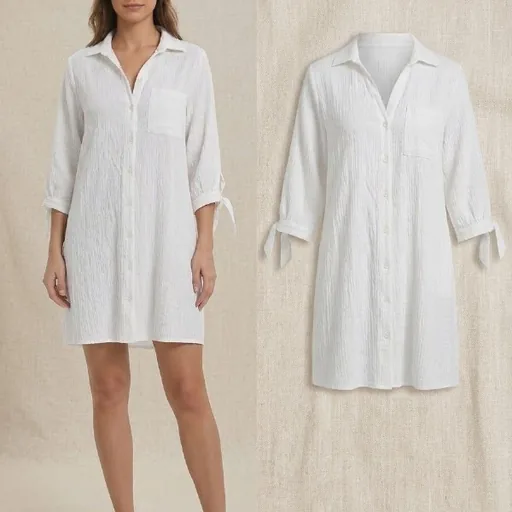 White Crinkled Shirt Dress / Tunic
