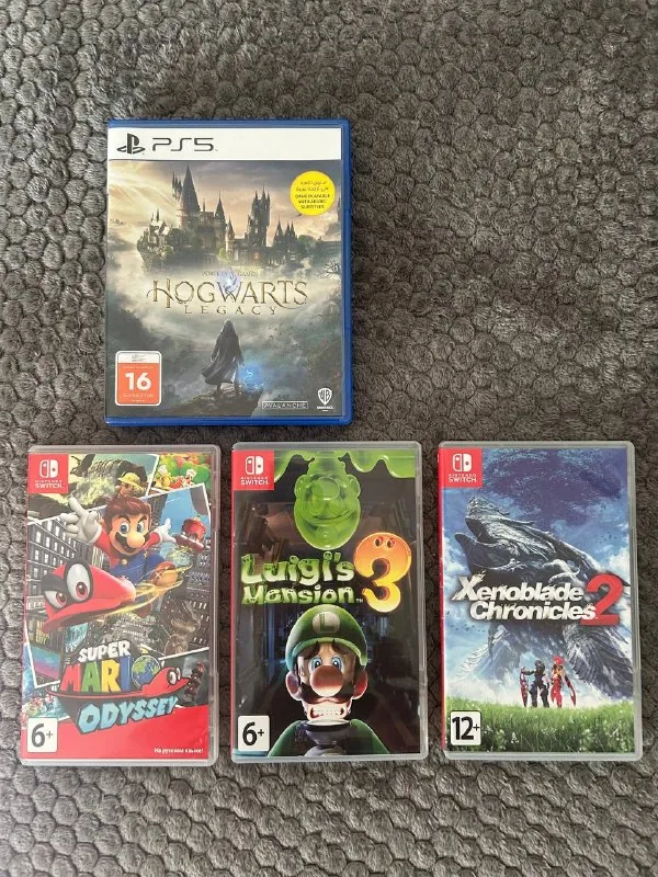 Hogwarts Legacy, Mario Odyssey, Luigi’s Mansion 3, Xenoblade Chronicles 2 games