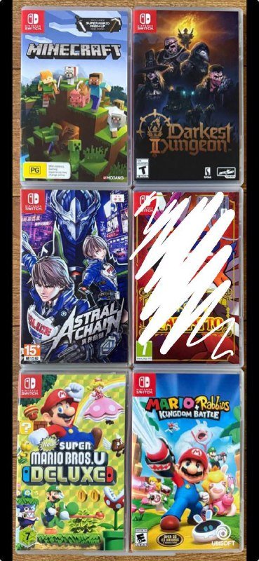 Astral Chain, Super Mario U Deluxe, Minecraft, Mario + Rabbids Kingdom Battle, Darkest Dungeon 2