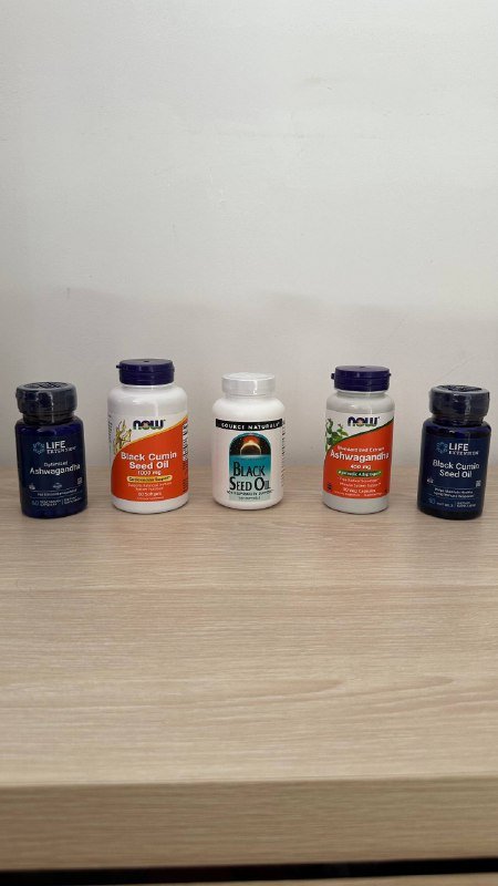Ашваганда Life Extension, масло черного тмина Now foods и Source Naturals
