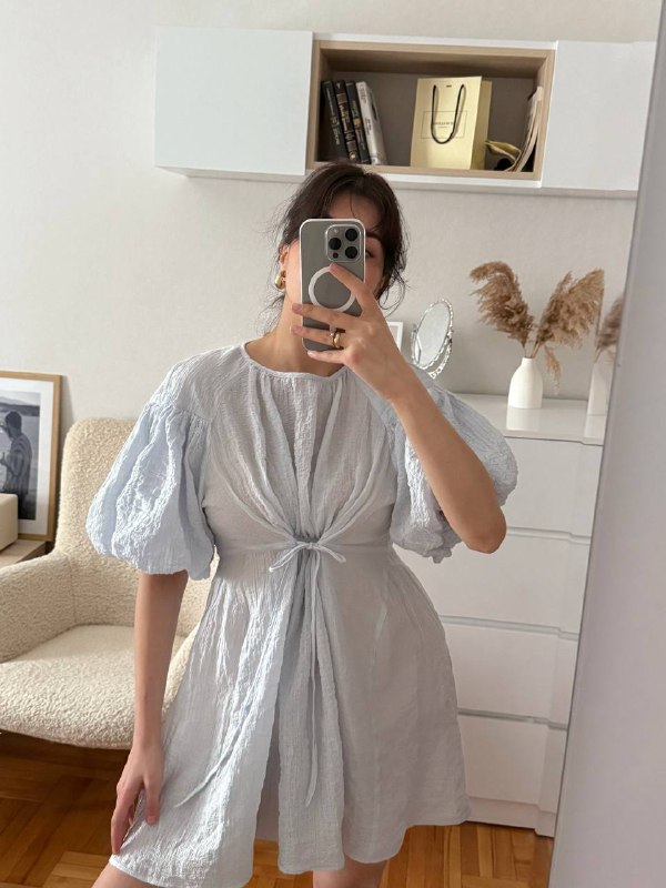 Платье H&M женское голубое хлопковое 5