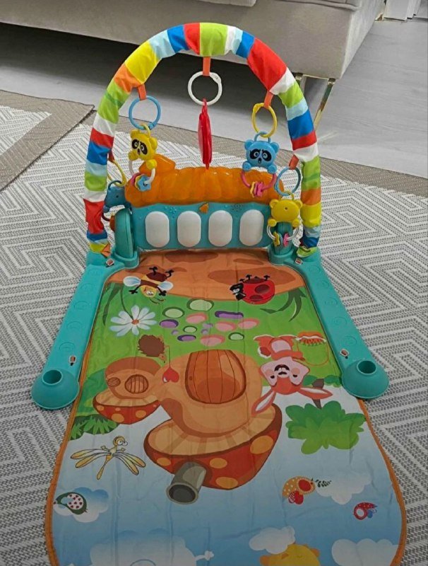 Детский игровой коврик, мобиль с облаками и медвежонком