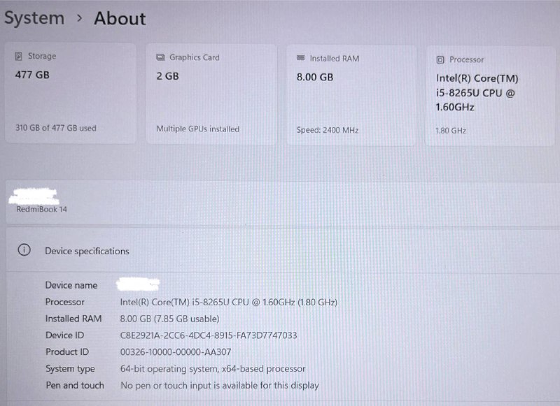 Ноутбук RedmiBook 14 Intel Core i5 8ГБ SSD 512ГБ 6