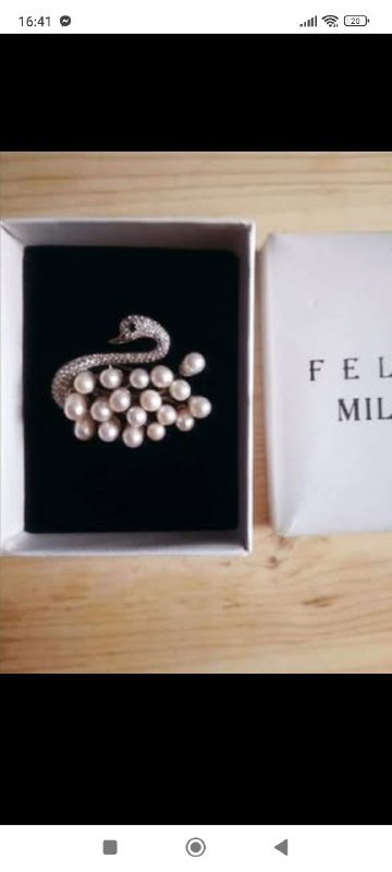 Брошь Felino Milano серебро 925, цирконы Сваровски, жемчуг 4