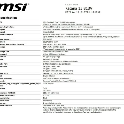 MSI Katana 15 B13V игровой ноутбук