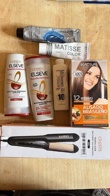 набор для кератинового выпрямления, шампунь, бальзам, окислитель, пигмент, краска, мини выпрямитель