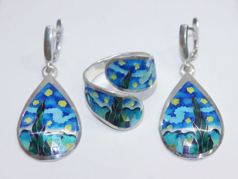 Минанкари на серебре, комплекты из колец и серег 7