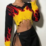 Knitted cropped sweater with flame pattern 3